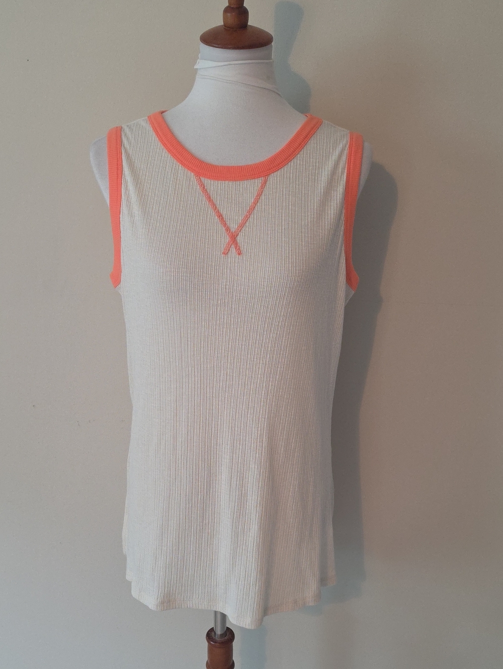 Livi For Lane Bryant Sleeveless Ribbed Tank with Coral Trim - Women Brand New